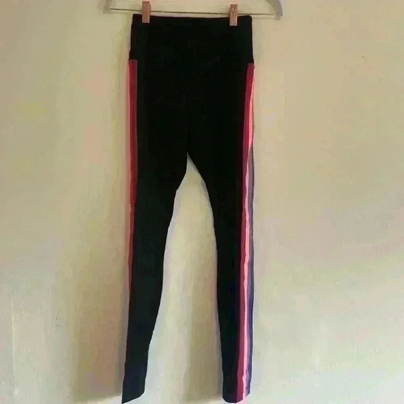 Victoria's Secret PINK High Waist Yoga Full Length Leggings Black Striped - Picture 2 of 7